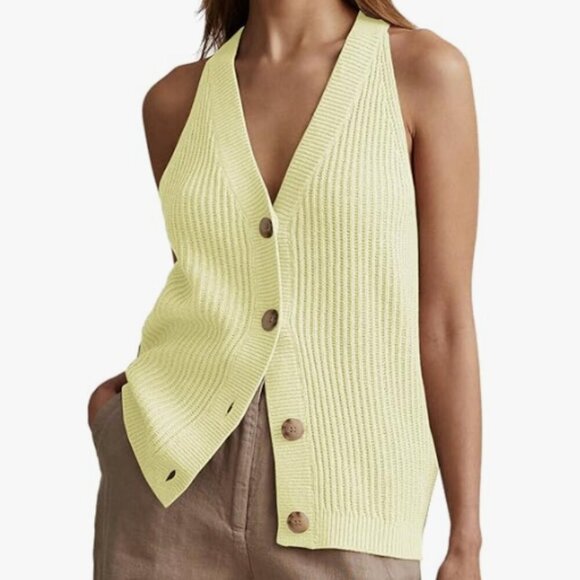Butter Yellow Sleeveless Halter Button Down Sweater Vest Size Small NWOT - Picture 7 of 7
